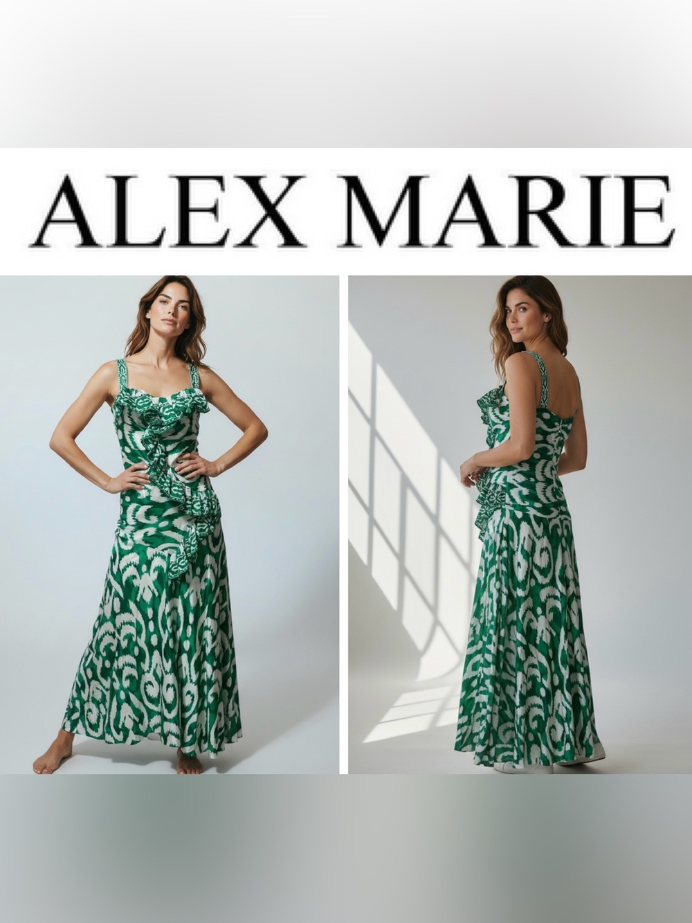 39. Alex Marie printed maxi dress Green White Abstract Maxi Dress Size 12 NWOT
